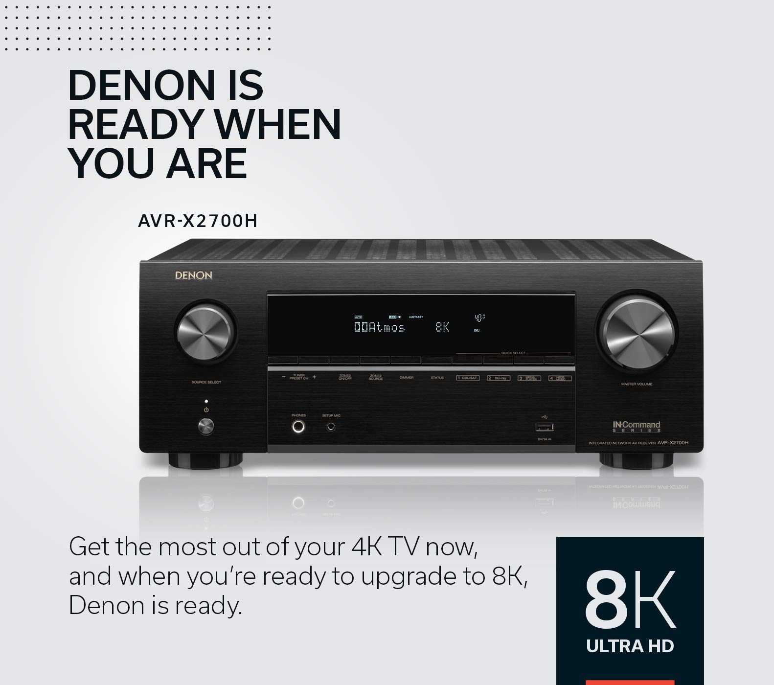 Denon AVR-X2700H 8K Ultra HD 7.2 Channel (95 Watt X 7) AV Receiver 2020 Model - Built for Gaming, Music Streaming, 3D Audio & Video, Alexa + HEOS
