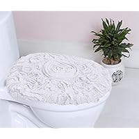 Home Weavers Bell Flower Collection 18x18 Toilet Lid Cover 100% Cotton Tufted Bath Rugs, Extra Soft and Absorbent Bath Rugs, Non-Slip Bath Mats, Machine Washable, Bathroom Bath Mats for Floor, White