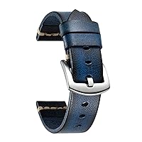 BINLUN Genuine Leather Watch Band Rubbing Leather Watch Straps Vegetable Tanned Leather Watch bands Handmade Top Grain Leather Watch bands for Men Women Black Silver Buckle 5 Sizes(18-26mm)