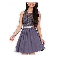Womens Juniors Embellished Lace Cocktail and Party Dress Gray 7