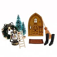 Christmas Elf Wood Door Decorations 9-Piece Dollhouse Ornament Set Miniature Wooden Fairy Doors Festive for Holiday Home Decor Mini Sets