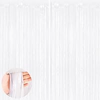 White 2 Pack Metallic Tinsel Foil Fringe Curtains, 3.3x8.3 Feet White Streamers for Party, Door Streamers Party Decorations, Party Streamers for Birthday Christmas Party Decorations