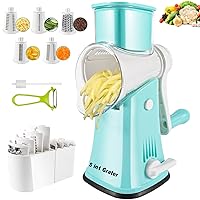 Cheese Grater 5-in-1Rotary Cheese Grater,Versatile Manual Cheese Grater With Handle - Cheese Shredder,Efficient Slicer and Nut Grinder with Easy Cleaning(blue)