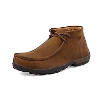 Twisted X Men's Steel Toe Chukka Driving Moc - Handcrafted Leather Safety Toe Shoes with Slip Resistant Outsole - Comfortable, Durable, and Stylish Lace-Up Boots, Distressed Saddle, 11.5 M