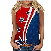 Stars Stripes Summer Tank Tops Women Vintage 4th of July Patriotic Shirts Casual Loose Fit Sleeveless Crewneck Tees