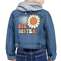 Big Sister Flower Toddler Hooded Denim Jacket - Floral Jean Jacket - Unique Denim Jacket for Kids