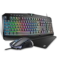RGB Gaming Keyboard and Mouse Set Wired,Keyboard with 8 Independent Multimedia Keys,25 Keys Anti-ghosting,6 Buttons Ergonomic USB Mouse Gaming Mice with 3200 DPI Adjustable,Ideal for PC/Mac