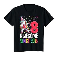 Kids 8th Birthday Shirts For Girls, Awesome Since 2015 Unicorn T-Shirt