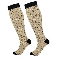 Socks For Women Compression Knee High for Teens Fit Compression Socks For Men Fit Socks Stockings Christmas 2 Pack Brown Footprints Bones