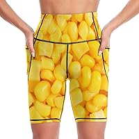 Sweet Corn High Waisted Yoga Shorts Stretch Short Pants for Women Tummy Control Workout Running Leggings