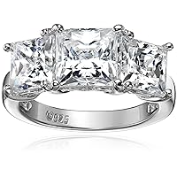 Amazon Collection Platinum-Plated Sterling Silver Infinite Elements Cubic Zirconia 4 cttw Princess 3 Stone Ring, Size 5 US