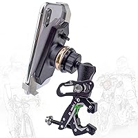 Motorcycle Phone Mount Holder, Anti-Vibration Phone Mounts Holder, Motorcycle Handlebar Clamp Base, Adjustable, Stable, Double Socket Arm with 360° Rotation Ideal for Any Cell Phone