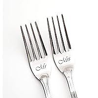 Engraved wedding cake forks for couples, silverware set for bride and groom, personalized solid utensils, Mr and Mrs kitchen accessories gift for anniversary