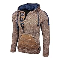 Mens Knitted Hooded Sweater with Zip Hoody Warm Hoodies Pullover Fashion Casual Sweatshirt Long Sleeve Sweaters