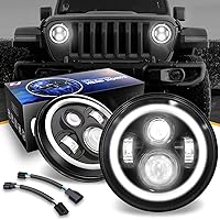 NVL-HL-001H 7 inches LED Halo DRL Headlight High Low Beam Compatible with 97-17 Jeep Wrangler JK TJ LJ CJ 18 Wrangler JK with Wiring Harness (Left & Right) DOT Approved