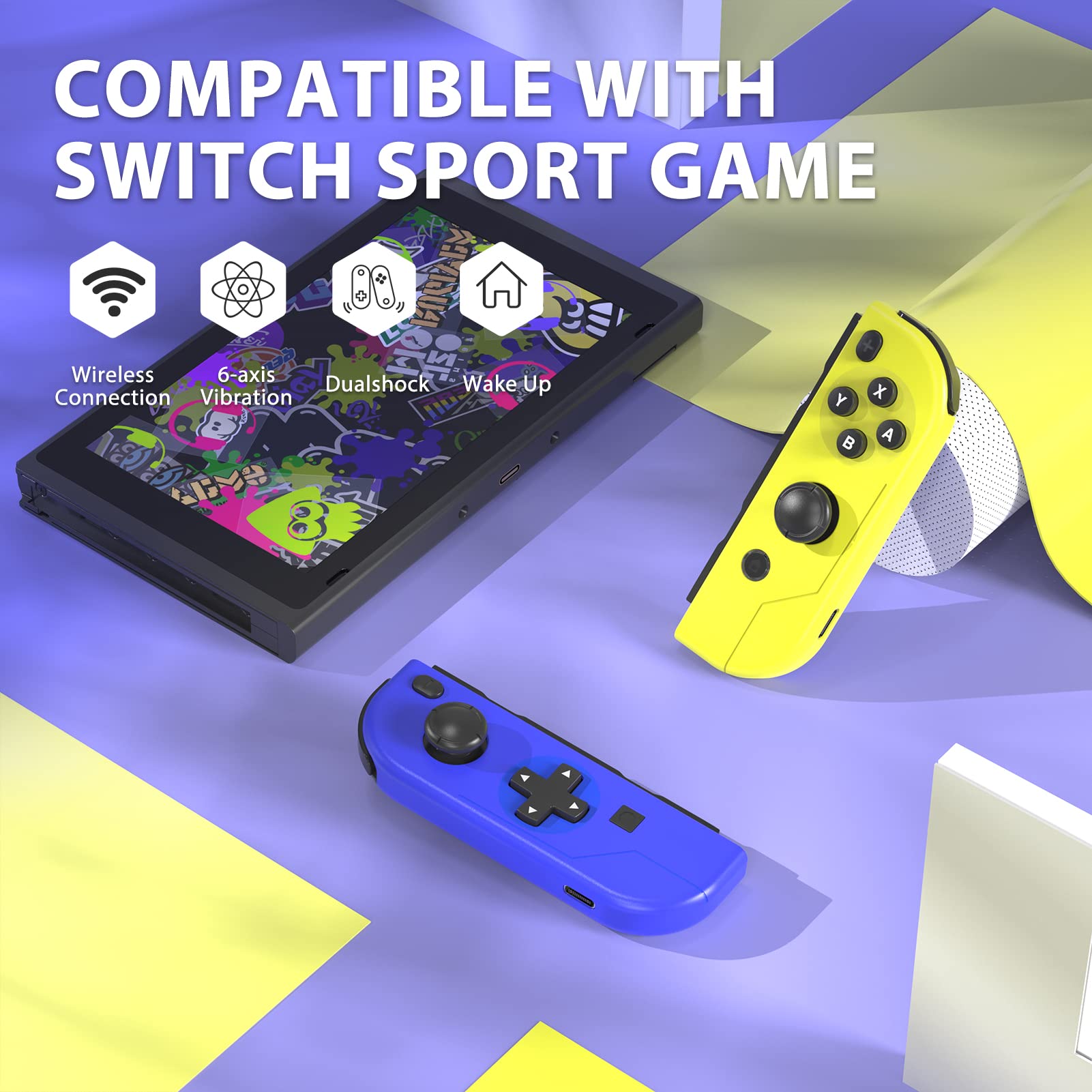YCCTEAM Wireless Joypad Controller Compatible with Switch, Replacement for Switch Joypad, Wireless Left and Right Controllers Support Motion Control/Dual Vibration (Blue & Yellow)