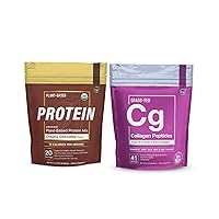 Hydrolyzed Collagen Peptides Powder & Organic Pea Protein Powder - Creamy Chocolate | Joint, Skin, Hair, & Nail Support + Low-carb Plant-Based Vegan Blend