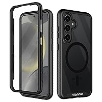 wahhle Samsung Galaxy S24 Case, Magnetic Wireless Charging Built in Screen Protector Full Body Shockproof Slim Fit Bumper Protective Phone Cover for Galaxy S24 5G 6.1'' Men Women-Black/Clear