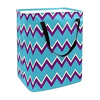 60L Freestanding Laundry Hamper Collapsible Chevron Wave Striped Purple White Blue Clothes Basket with Easy Carry Extended Handles for Clothes Toys