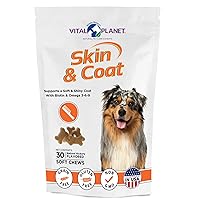 Vital Planet - Skin and Coat for Dogs with Biotin and Omega 3-6-9 to Support a Soft and Shiny Coat - 30 Hickory Flavored Soft Chews