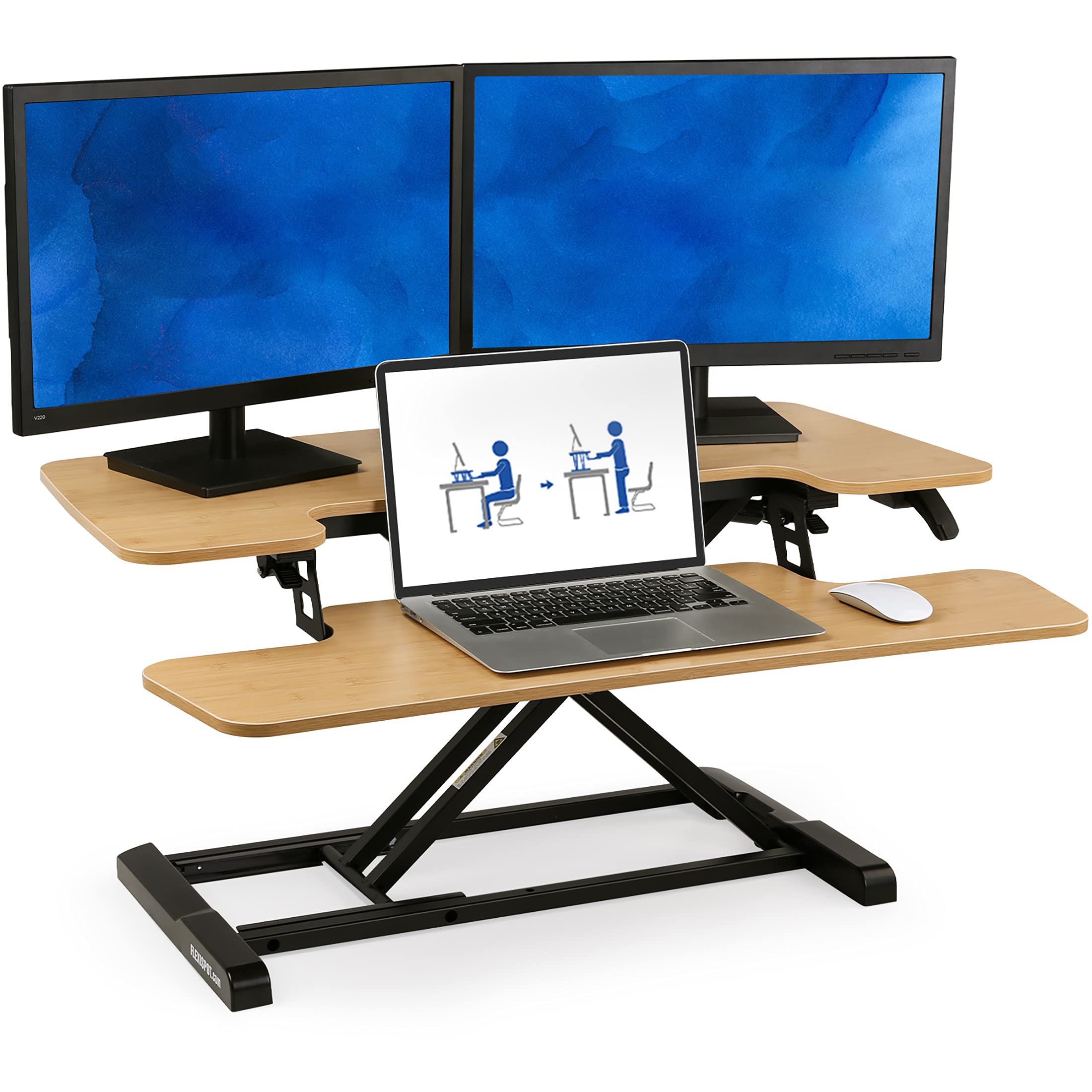FLEXISPOT Standing Desk Converter 35" Height Adjustable Stand Up Desk Riser, Bamboo Texture Home Office Desk Workstation with Deep Keyboard Tra...