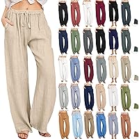 Linen Pants Women 2024 Casual Summer Drawstring Loose Fit Trouser with Pocket Beach Lounge Palazzo Pant for Women