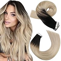 Balayage Tape in Hair Extensions Human Hair Extensions Tape in Ombre Off Black to Blonde Hair Extensions Real Human Hair Tape in Balayage Hair Extensions 18 Inch #1B/18/60 20pcs 50g