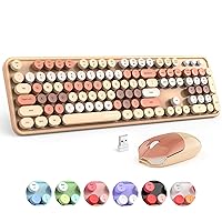 MOFII Wireless Keyboard and Mouse Combo, Milk Tea Colorful Round Key Typewriter Keyboards, 2.4G Full Size Keyboard and Cute Wireless Mice, USB Receiver Plug and Play, for Laptop, PC, Windows