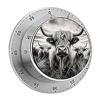 Highland Cow (4) Kitchen Timer 60 Minute Countdown Cooking Timer for Home Study