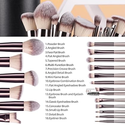 BS-MALL Makeup Brush Set 18 Pcs Premium Synthetic Foundation Powder Concealers Eye shadows Blush Makeup Brushes with black case (A-Champagne)