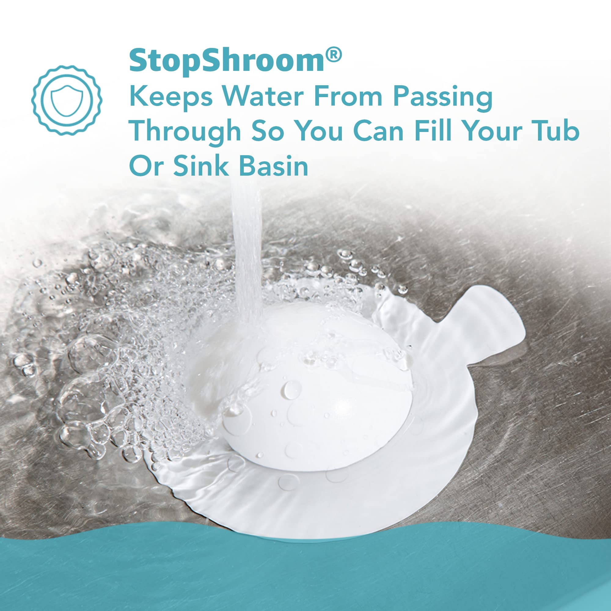 StopShroom Ultimate Universal Stopper Plug for Bathtub, Bathroom, and Kitchen Sink Drains (White)