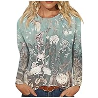Blouses for Women Dressy Casual Sexy Round Neck Shirt Long Sleeve Printed Fall T-Shirt Tops Trendy Clothes