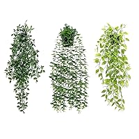 Green Artificial Plants False Plants, 3 Pieces Artificial Hanging Plants with pots, Eucalyptus Mandala Manager Vegetation False Plants for Interior Tables of The Patio Office