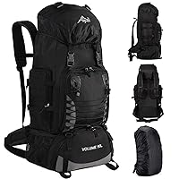 90L Hiking Backpack, Waterproof Camping Bag with Rain Cover, Lightweight Backpacking Back Pack - No Frame (Black)