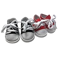 2 Pack Canvas Tennis Shoes Fits 18 Inch Girl Dolls- 18 Inch Doll Shoes (Black and Red)