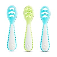 Gentle Dip™ Multistage First Spoon Set for Baby Led Weaning, Self Feeding, Solids & Purees, 3 Pack, Blue/Green