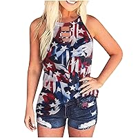 Womens American Flag Tank Tops 4th of July Sleeveless Loose Vest Tees Hollow Out Stars Stripes Patriotic Shirt Blouse