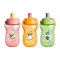 Tommee Tippee Sportee Water Bottle for Toddlers, 12 months+, 10oz, Spill-Proof Sippy Cup, Easy to Hold, Bite Resistant Spout, Pack of 3, Pink, Green and Orange