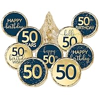 Navy Blue and Gold Birthday Party Favor Stickers - Kisses Candy Labels - 180 Count - Adult Birthday Party Supplies (50th Birthday)