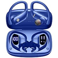 bmani Wireless Earbuds Bluetooth Headphones 48hrs Play Back Sport Earphones with LED Display Over-Ear Buds with Earhooks Built-in Mic Headset for Workout Blue