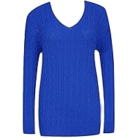 REAL LIFE FASHION LTD Ladies Winter Warm Cable Knit Sweater Outdoor Casual Wear Long Sleeve V Neck Jumper Womens Winter Warm Classic Jumper Office Formal Knitted Sweatshirt