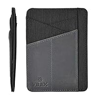 RFID Slim Wallet for Men Women, 8 Card Slot Leather Minimalist Front Pocket Credit Card Holders, Vintage Black Grey
