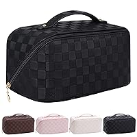 Makeup Bag, Large Capacity Travel Cosmetic Bag, Extra Large Makeup Bag,Portable Travel Makeup Bag Cosmetic Bag PU Makeup Organizer Bag Toiletry Bag for Women Girls,Black