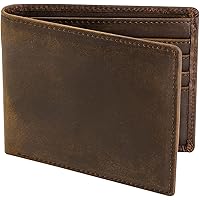 RFID Blocking Full Grain Crazy Horse Genuine Leather Men's Bifold Center Flap Wallet