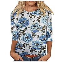Womens Trendy Tops 2023, 3/4 Sleeve Shirts for Women Cute Print Graphic Tees Blouses Casual Plus Size Basic Tops