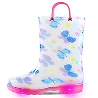 K KomForme Toddler Light Up Rain Boots for Girls Boys Patterns and Glitter Waterproof Rain Boots with Handles Outdoors