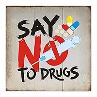 Wood Signs Wall Hanging Wall Decoration Ay No to Drugs Campaign for International Day Against Drug Aka Hari Anti Narkotika Internasional with and Syringe Signs for Living Room Kitchen Batheroom Bedroom Office School 12x12inch