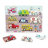 B. toys- Peek & Explore - Vehicles- Wooden Peg Puzzle – Vehicle Puzzle for Toddlers, Kids – 8 Puzzle Pieces – Fire Truck, Airplane, Taxi & More – 2 Years +