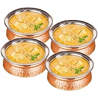 Heavy-Duty Stainless Steel Handi, Copper Bottom, Multipurpose Indian Serving Bowls Pack of (4) - Diameter 5 inches