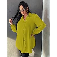 Plus Size Womens Tops Plus Bishop Sleeve Blouse Without Belt (Color : Olive Green, Size : X-Large)